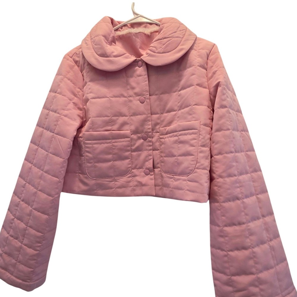 NWOTโ Valentines sugar Thrillz Pink Quilted Cropped Jacket Faux Fur Lined Size S